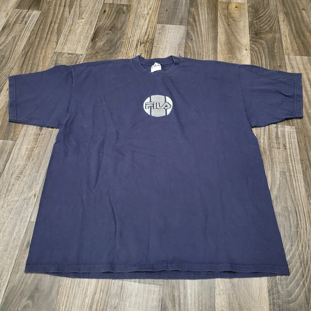 Vintage Fila Tee Navy Size XL Embroidered Silver Soccer Ball Made‎ In USA
